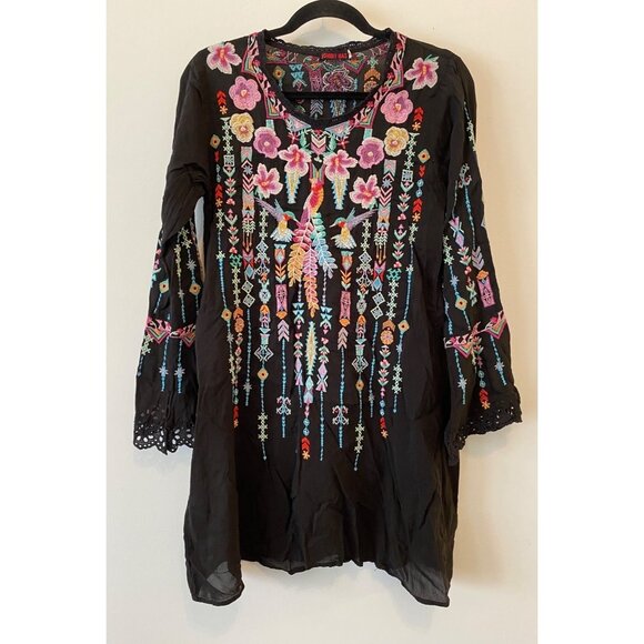 Johnny Was Lulu Hummingbird Heavily Embroidered Tunic Shift Dress Top Boho Small - Picture 1 of 9